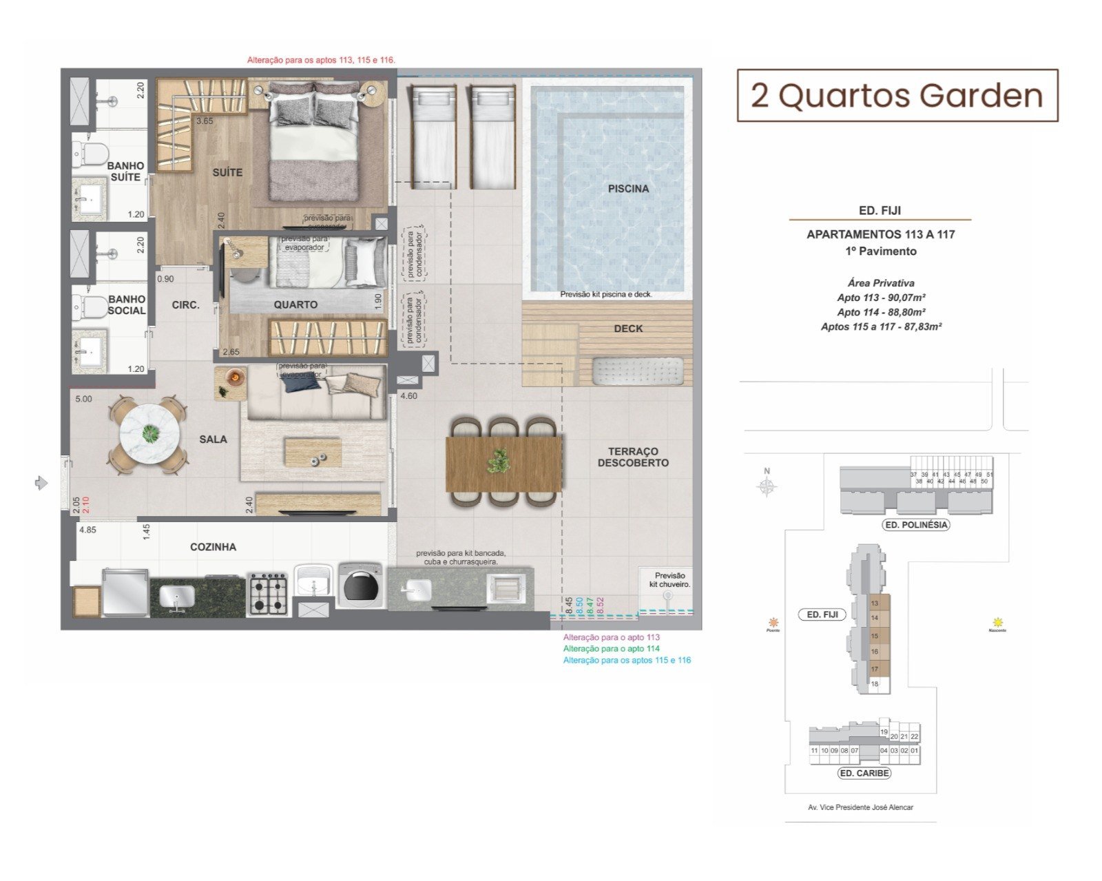 2 quartos Garden · Ed. Fiji — 87 a 92 m²