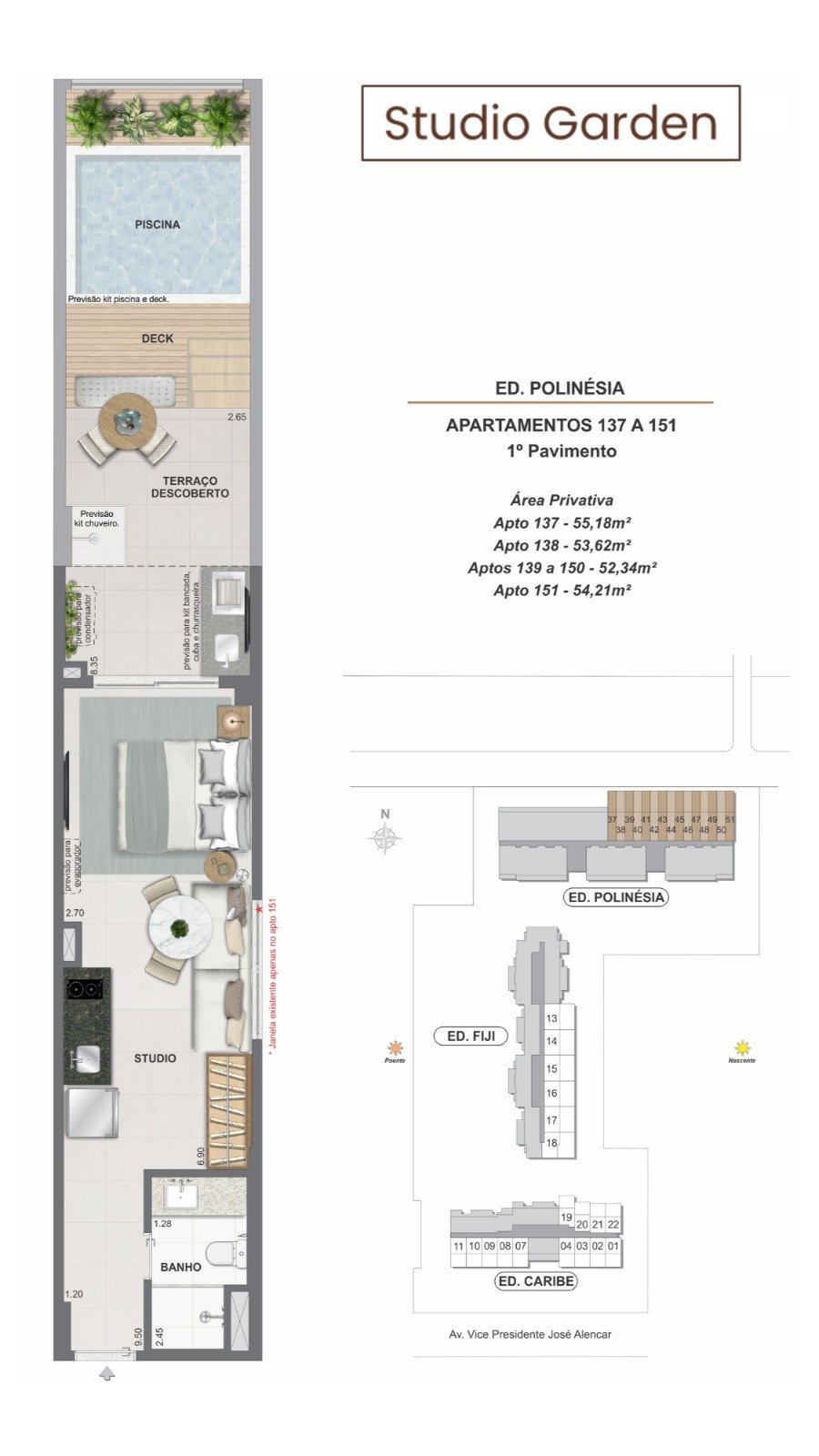 Studio Garden · Ed. Polinésia — 52 a 55 m²