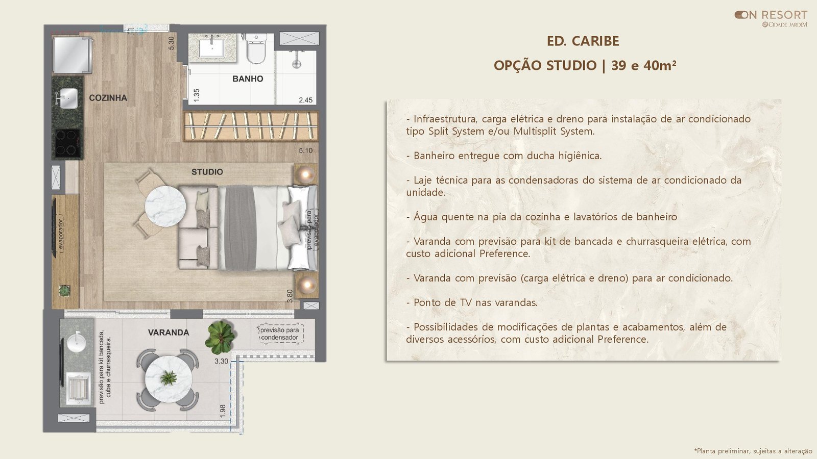 Ed. Caribe — opção studio, 39 e 40 m²