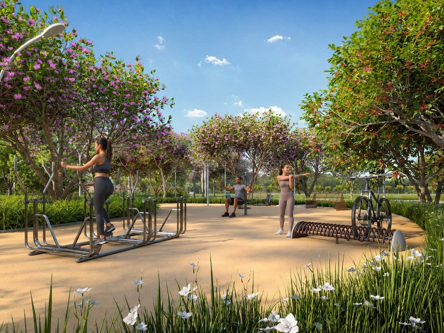 Perspectiva ilustrativa: fitness ao ar livre do bairro Park Avenue